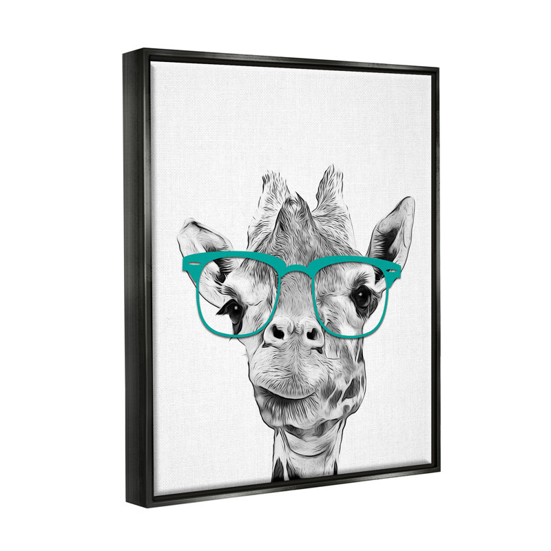 «Trinx Fun Giraffe In Glasses Animal» par Annalisa Latella, Cadre flottant noir de jais, H 21 po x l 17 po x P 1,7 po