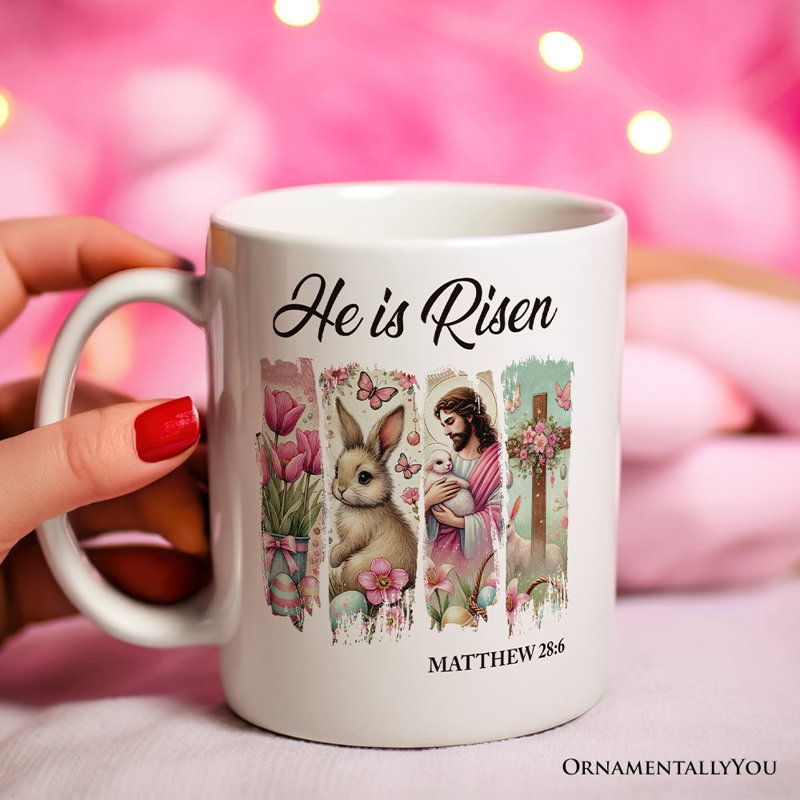 Il est ressuscité, Jésus-Christ, tasse 28: 6, cadeau chrétien avec nom personnalisé