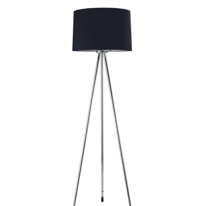Contemporary Black Metal Floor Lamp with Tripod Base, 59" Tall