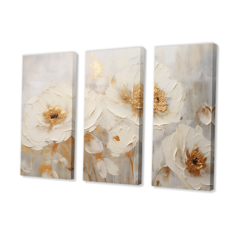 Ranunculus Radiance Treasure III - ensemble d'art mural en toile Renoncule, H 40 po x l 60 po x P 1 po