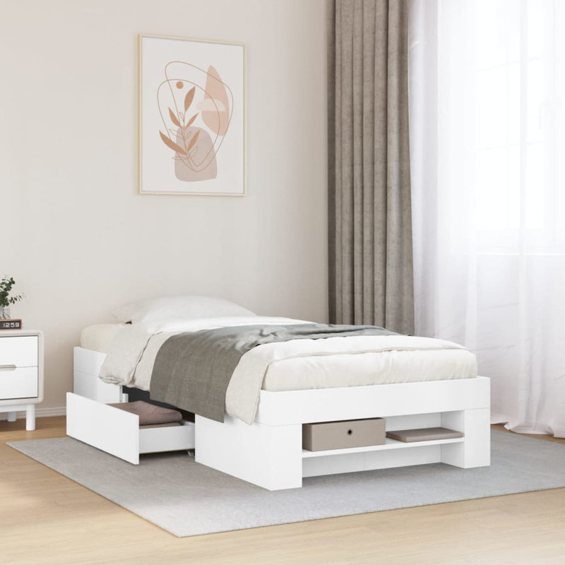 Abhijith Drawers Bed Frame, Small Single (2'6), White