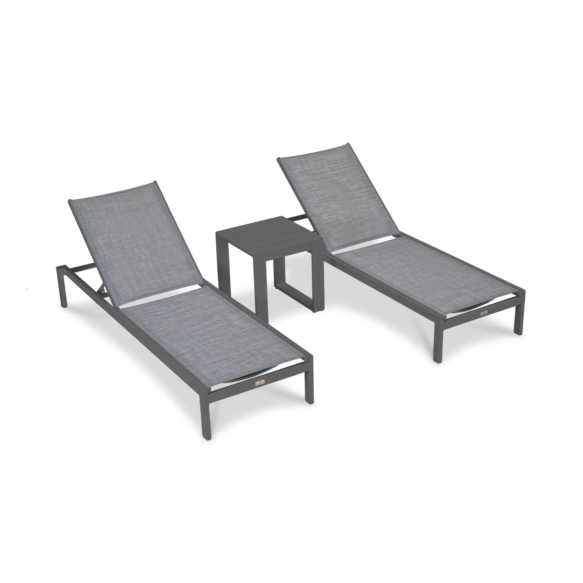 Evelyne 77" Long Reclining Chaise with Table, Slate Frame/Gray Cushion