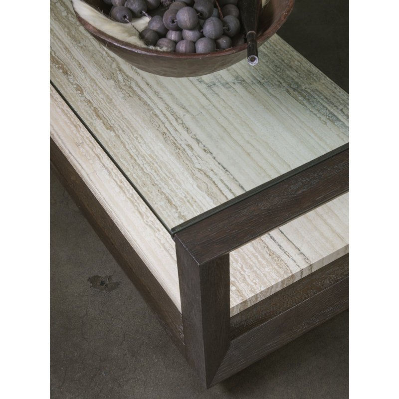 Contemporary Mocha Brown Rectangular Coffee Table with Glass Top