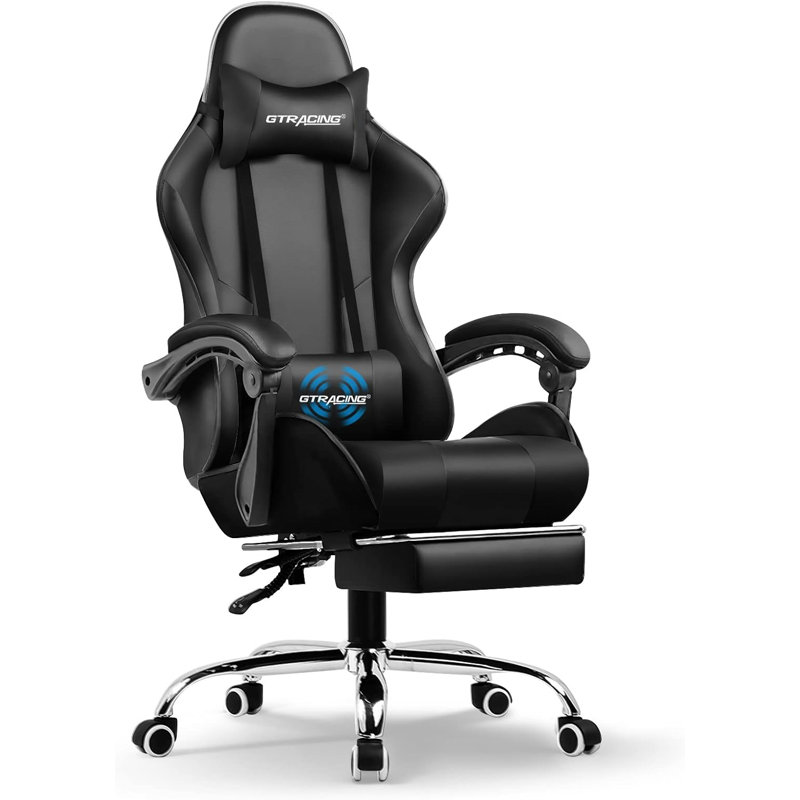 Gaming Chair, Computer Chair with Footrest and Lumbar Support, Height Adjustable Gaming Chair with 360°-Swivel Seat and Headrest