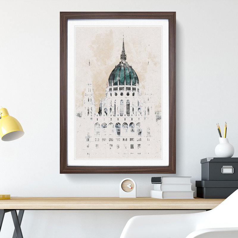 Parliament Building in Budapest - Picture Frame Painting Print, Walnut Framed, 33cm H x 24cm W x 2cm D