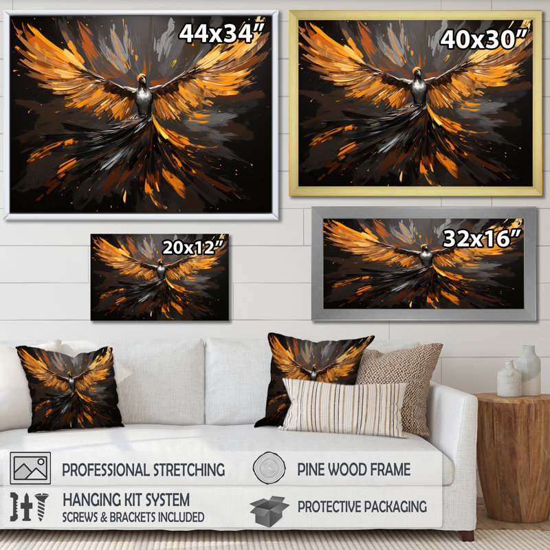 «Woman Glowing Pheonix» - art mural mode, H 16 po x l 32 po x P 1 po, Toile tendue
