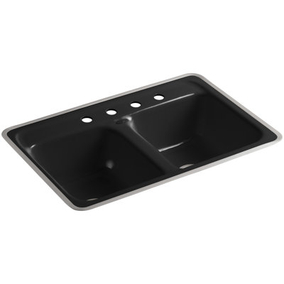 Delafield® 32" L x 21" W x 8-1/2" Tile-In/Metal Frame Double-Equal Kitchen Sink with 4 Faucet Holes