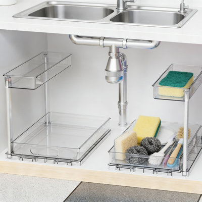 2-Pack Under Sink Organizer, Pull-Out Cabinet Storage Rack With Two Tiers, L-Shaped Design Maximizes Vertical Space For Kitchen, Bathroom, Apartment, And Small Areas