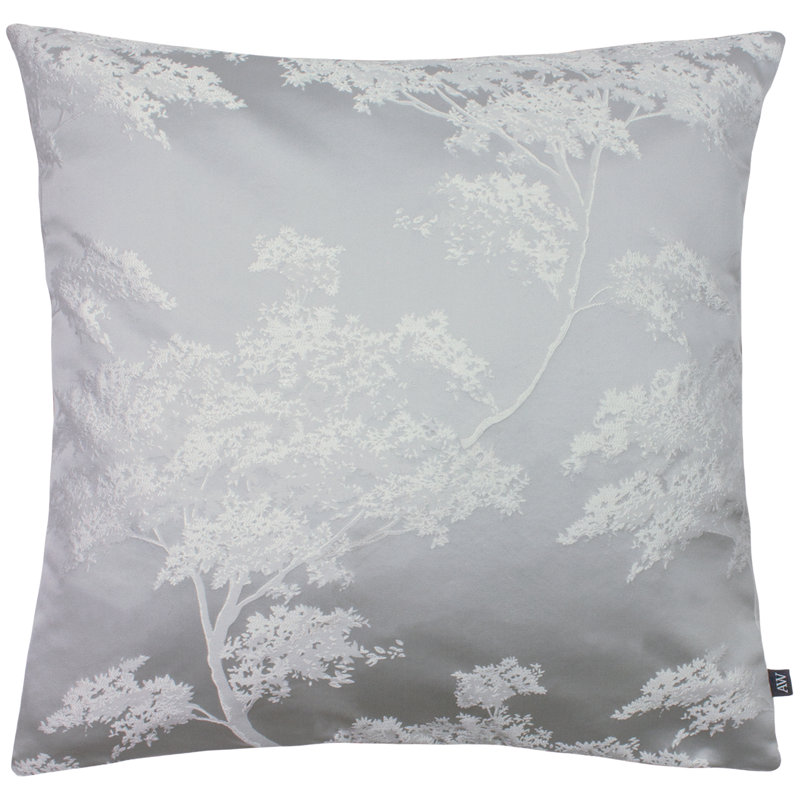 Cagle Floral Silver Square Throw Cushion, Feathers