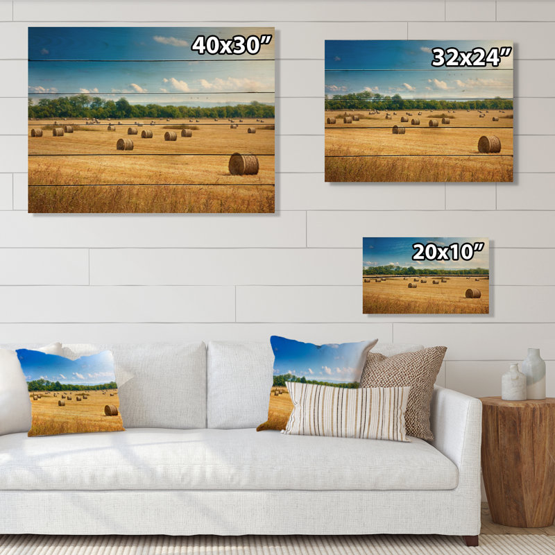 Paysage de balles de paille - décoration murale traditionnelle en bois, H 16 po x l 32 po x P 1 po