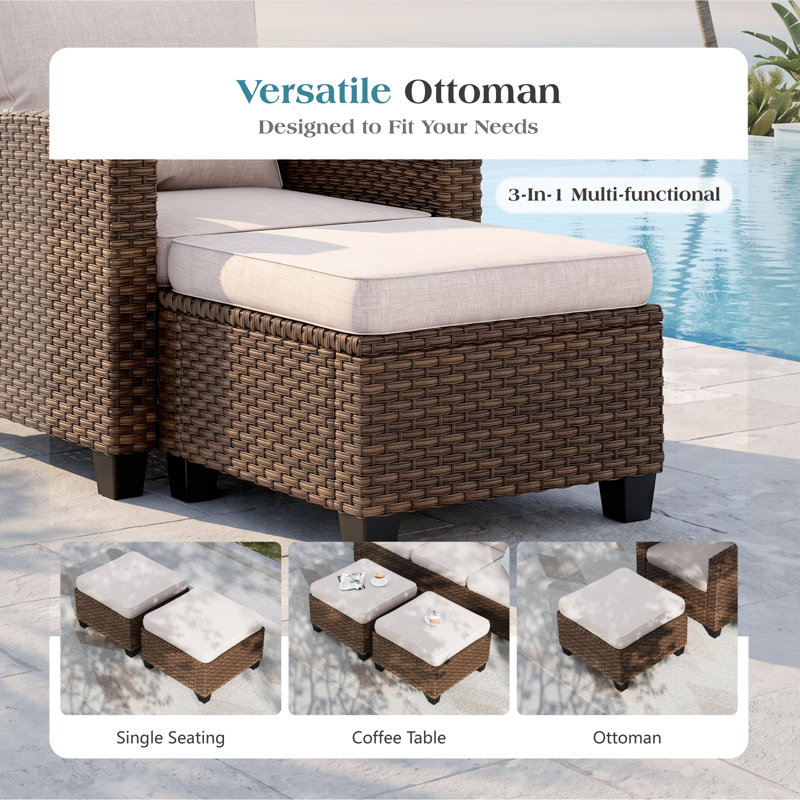 Ensemble de conversation d'extérieur en osier pour 10 personnes avec chaises pivotantes et foyer, Beige, Oui
