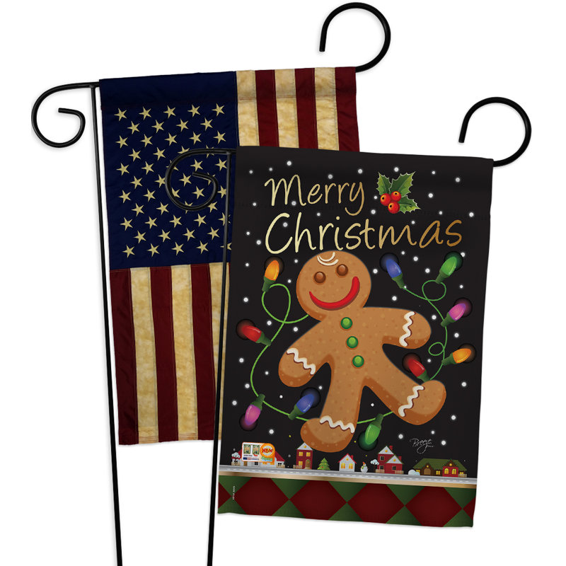 Ensemble de 2 drapeaux de jardin décoratives en polyester 19 po x 13 po 2 pièces pain d’épice impressions
