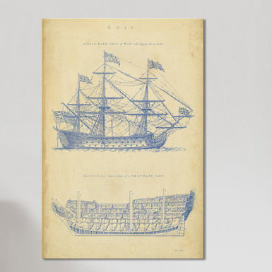 « rétro ship blueprint », impression sur toile, H 18 po x l 12 po x P 1,5 po