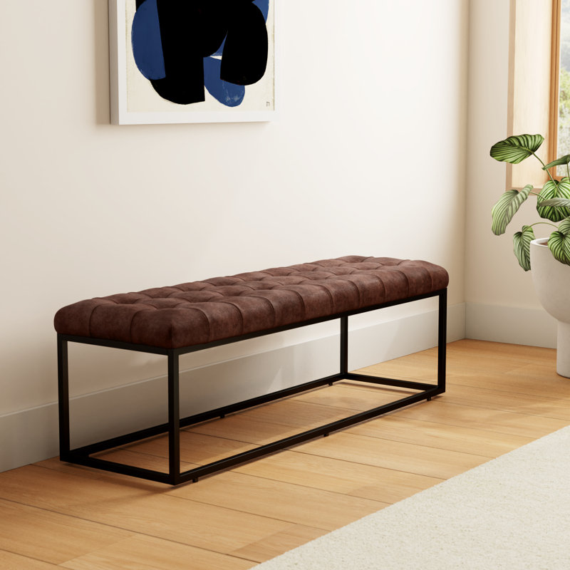 Pearson 50"-55" Tufted Genuine Leather Bench, Dark Sienna Top Grain Leather, 17.5" H x 55" W x 17" D