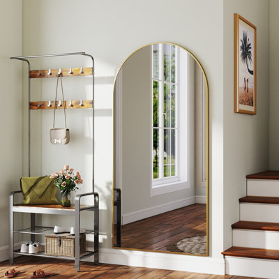 Arched Full-Length Mirror, Aluminum Alloy Frame, Tempered Glass Floor Mirror