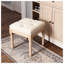 Beige Rustic Upholstered Vanity Stool - Small Square Padded Ottoman Bench with Solid Rubber Wood Legs for Bedroom, Entryway & Dining Room