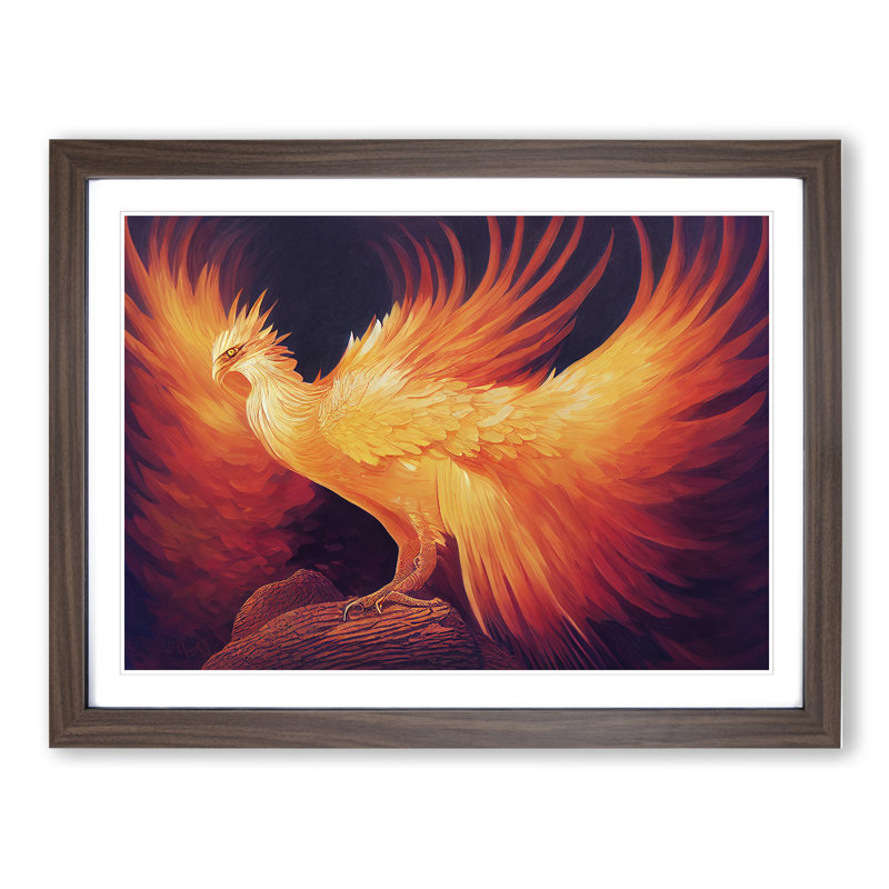 Beguiling Phoenix Bird 1 Piece Single Picture Frame Wall Art, 46cm H x 64cm W x 2cm D, Walnut Framed