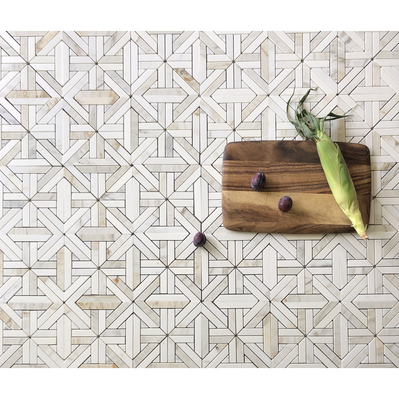 8" x 8" Marble Mosaic Wall & Floor Tile, Thassos/Calacatta