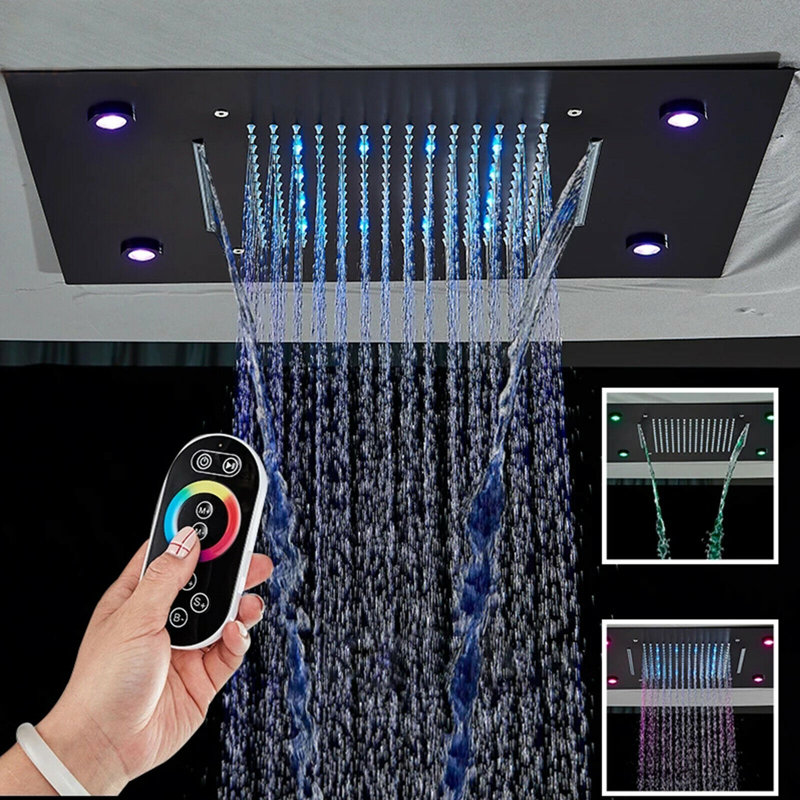 14x20inch Shower Head with 3 Functions Rainfall Waterfall Mist, High-Pressure Rainfall Spray Waterfall Shower Water Filter Rain Fixed Shower Head 2.5 GPM