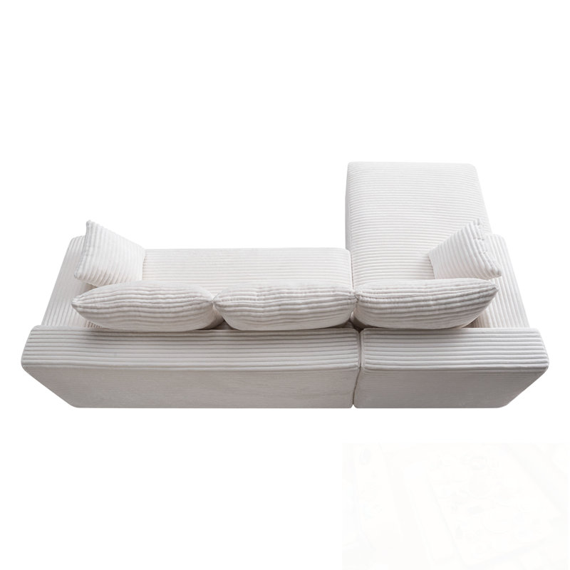 Cloud Modular Sectional Sofa Couch with L-Shape Chaise, White Corduroy