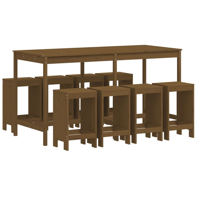 Azury Brayden Studio Bar Set with Wood Frame and Solid Wood Outer Material, Honey Brown