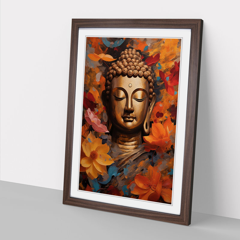 Buddha Contemporary - Single Picture Frame Print on Wood, Walnut Framed, 34cm H x 25cm W x 2cm D