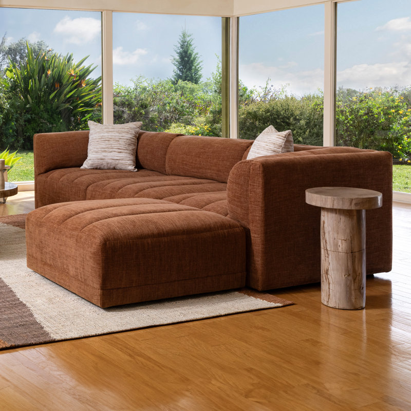 Magda 113" Wide Upholstered Sofa, Terracotta, Olive
