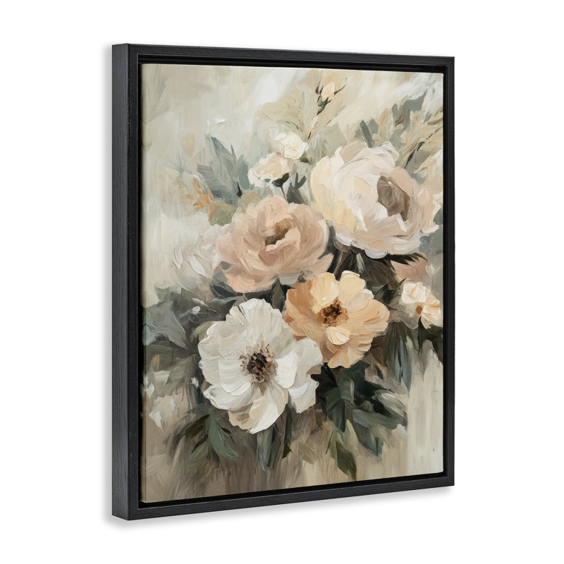  Art mural sur toile flottant, "Brushed Spring Bouquet" par Petal Prints Design, Cadre flottant noir de jais