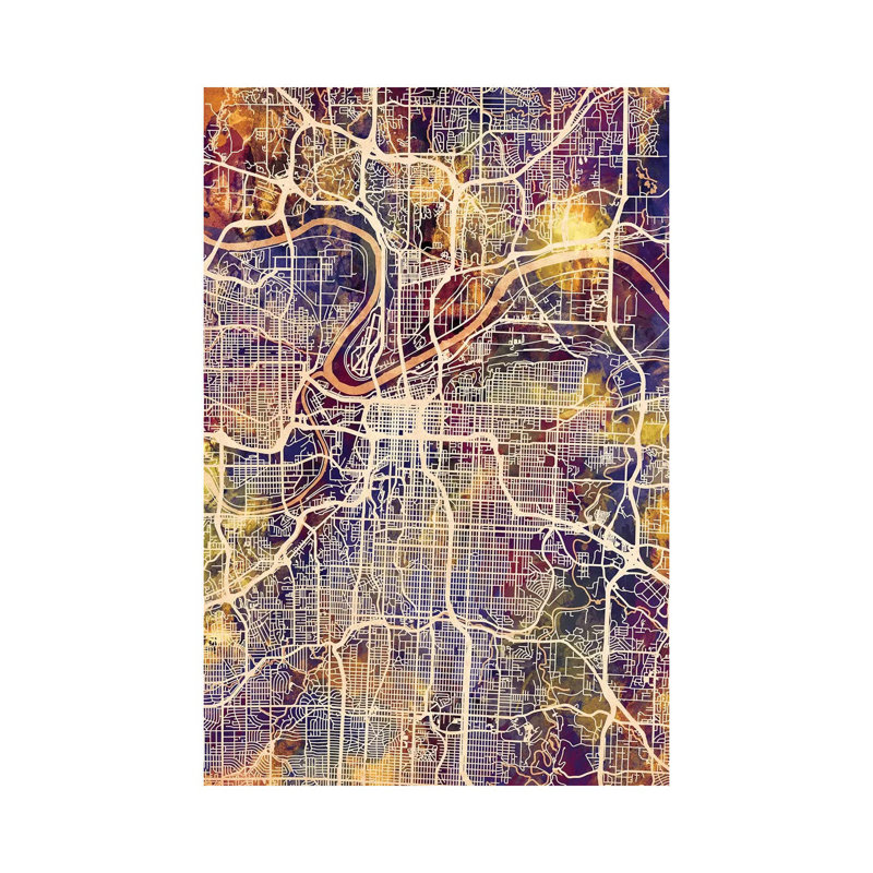 Kansas City Missouri City Map II by Michael Tompsett - Wrapped Canvas Gallery-Wrapped Canvas Giclée