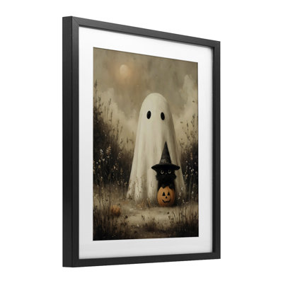 Ghost & Black Kitten Framed Print Under Glass, design by Arlington Prints