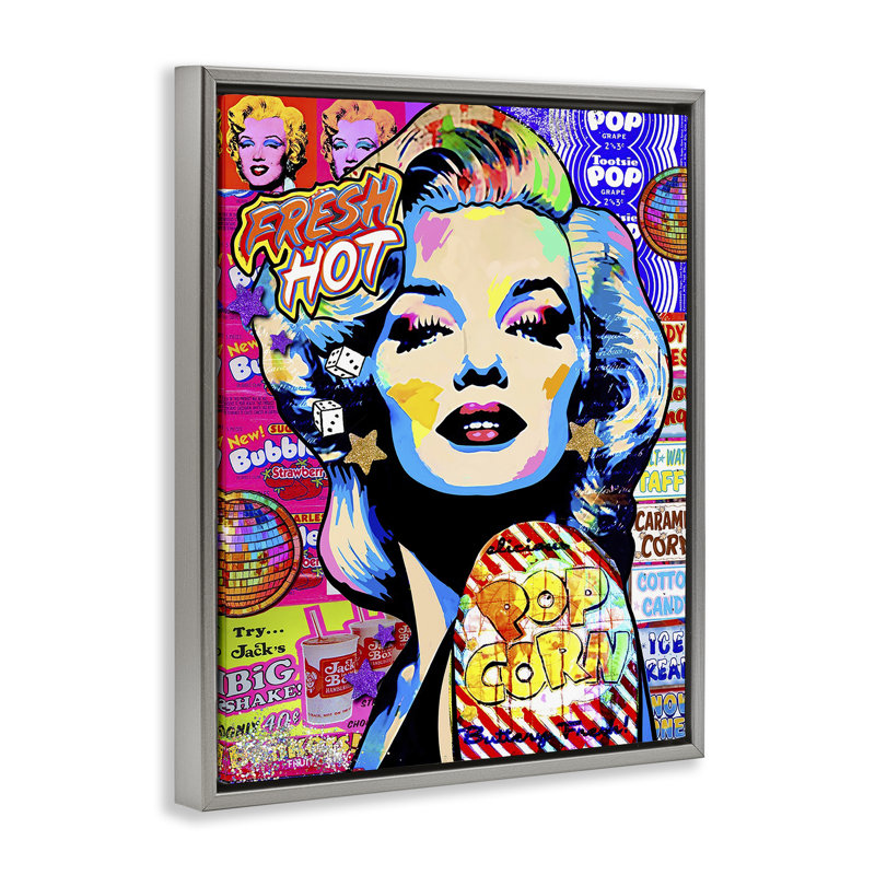 «Groovy Pop Style Marilyn Floater» par Jess Stempel, H 31 po x l 25 po, Cadre flottant gris lustré