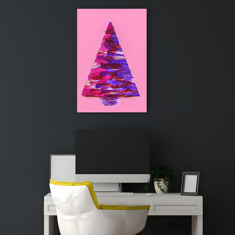 Pink Abstract Christmas Tree Abstract Colorful Contemporary Christmas Tree Winter Landscape Wall Art Print