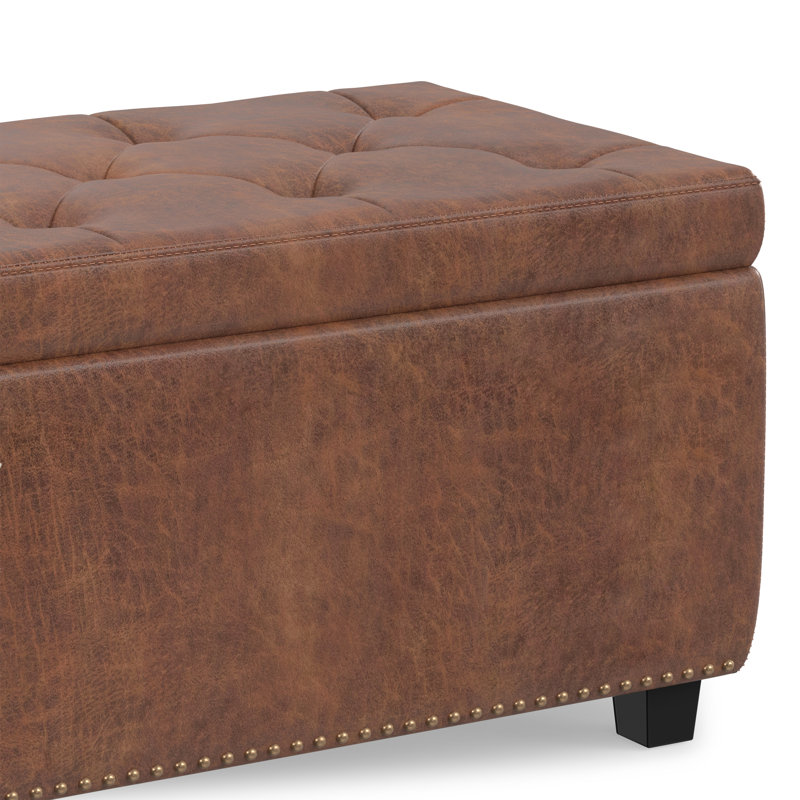 Hamilton 48"W Upholstered Vegan Leather Transitional Rectangular Lift-Up Storage Ottoman Bench with Nailhead Trim