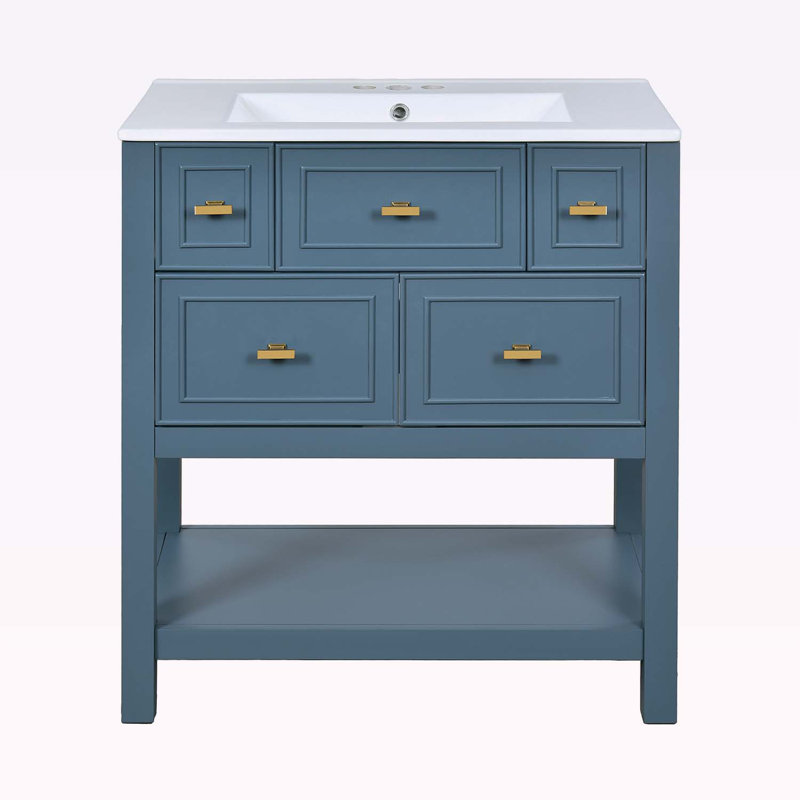 30'' Bathroom Vanity with Ceramic Sink Combo, Blue