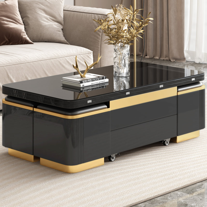 47.24”Modern Lift Top Coffee Table with 4 Stools,Extendable Center Table for Living Room,Dining Room,Office
