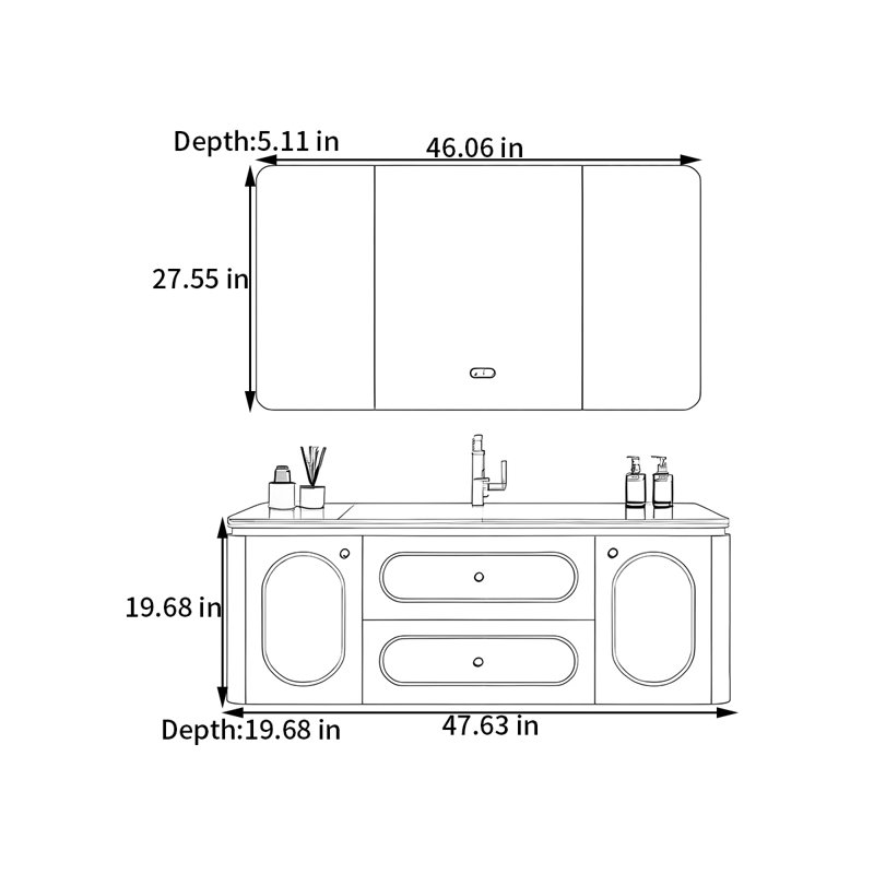 French cream style smart bathroom cabinet, Blanc