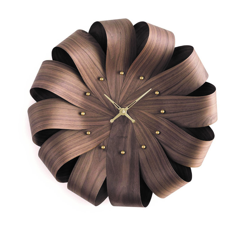 Dark Brown and Gold Walnut Flower Wall Clock