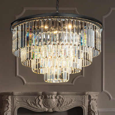 Caoihme 8-Lights 32inch Modern Luxury Round Fringe Tiered Crystal Chandelier