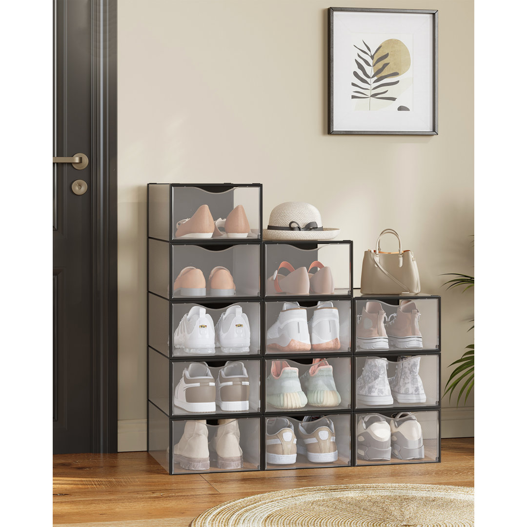 Clear Shoe Boxes, Set Of 12 Shoe Storage Organsiers, Transparent, Easy Assembly, 33.2 X 23 X 14.5 Cm, For Shoes Up To UK Size 9, Transparent And Cloud