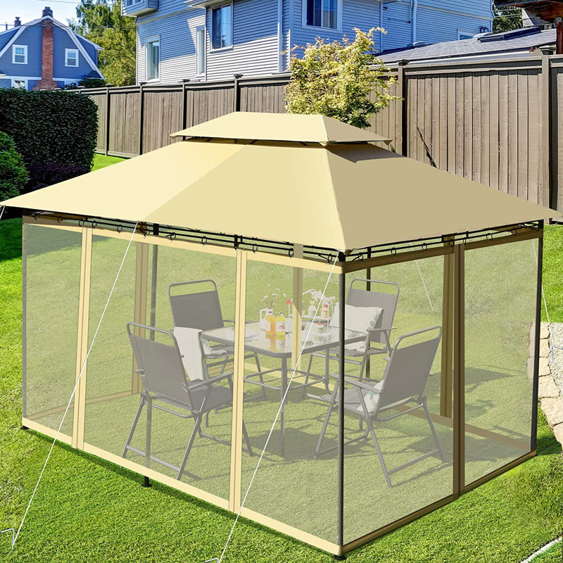 Aliyonna 3.6m x 2.6m Iron Patio Gazebo, Beige