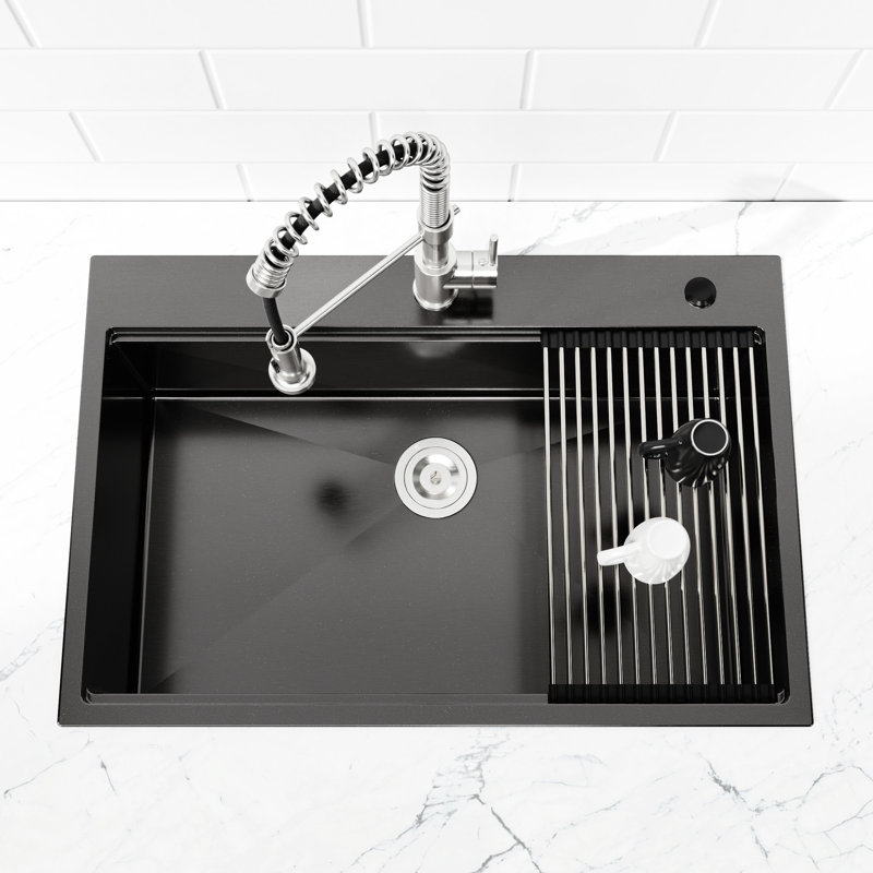 Évier de cuisine en acier inoxydable 30 po x 22 po noir avec coins arrondis et drain - sécuritaire, facile à nettoyer, drainage efficace 304 assure un drainage en douceur, augmente