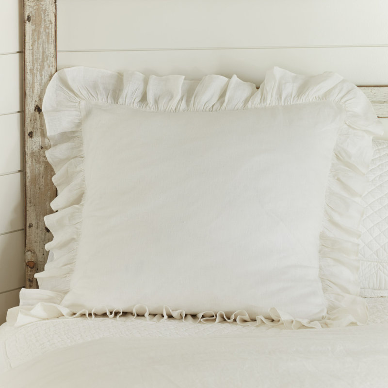 Verandah Linen Ruffled Sham, Euro, Cream