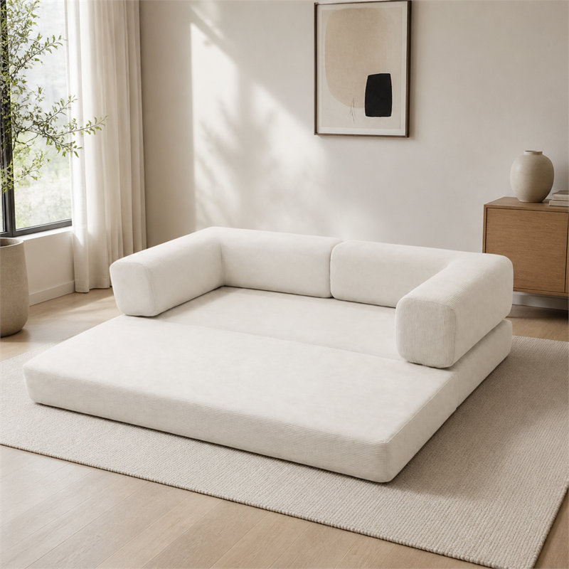 Canapé-lit 2 places 78,7 pouces multifonctionnel large (comprimé sous vide): mousse haute densité et velours côtelé à rayures fines - Canapé polyvalent pour se prélasser et dormir