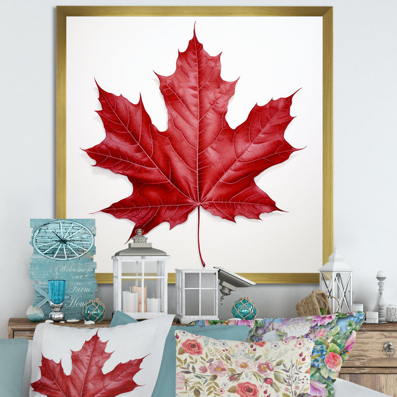 «Scarlet Maple Leaf Simplicity I», reproduction d'art sur toile encadrée, Cadre doré simple, H 24 po x l 24 po x P 1 po