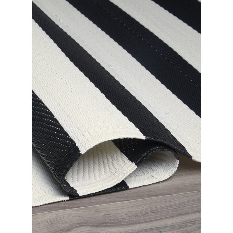 Tapis d'extérieur Mayur, Rectangle 9 pi x 12 pi, Bretagne - noir / blanc