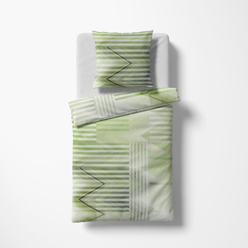 White Green Sateen 2 Piece Duvet Cover Set