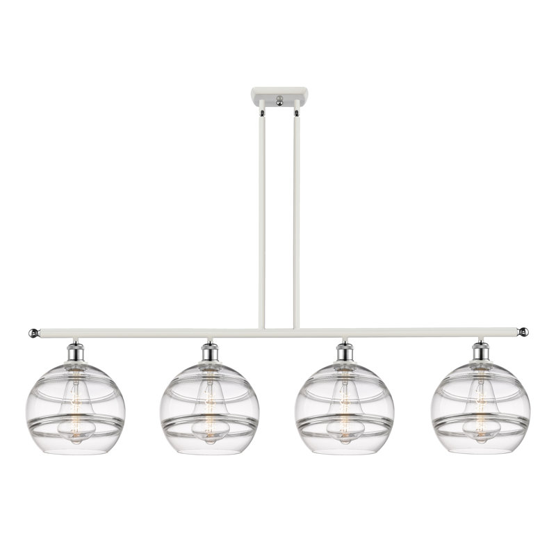 Luminaire suspendu pour îlot de cuisine 4 lumières Chartoff, Transparent, Chrome poli blanc
