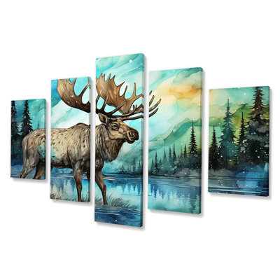 «Moose Morning Lake Serenity - Moose Multipanel», ensemble d'art mural