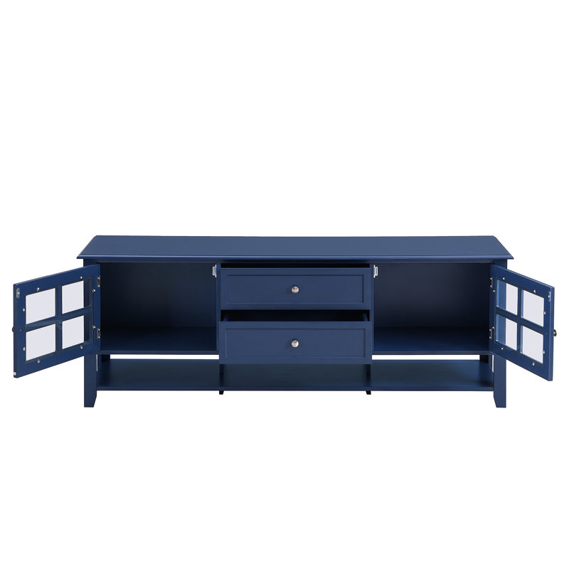 Tv Stand With 2 Cabinets, 2 Drawers And Open Shelves, Blue