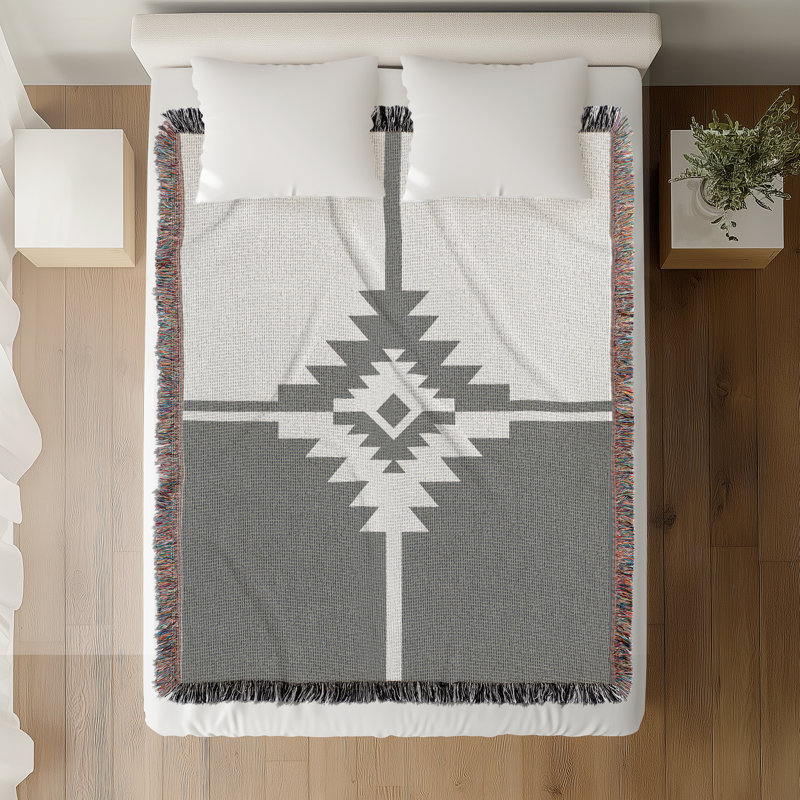 Jeté en mélange de coton Asko South Western, L 70 po x l 50 po, Gris / Blanc cassé
